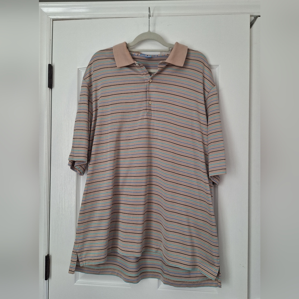 Fairway & Greene Multicolor Striped Polo with Tan Collar
